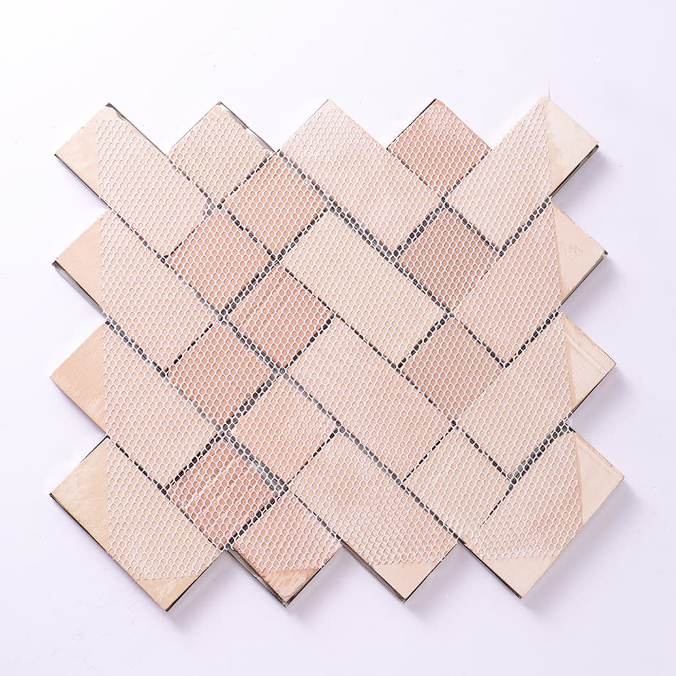 Back view of mirror silver chevron stainless steel mosaic tile sheet