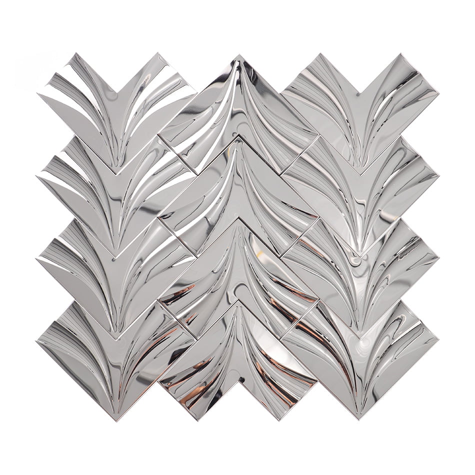 Full sheet of mirror silver chevron stainless steel mosaic tiles