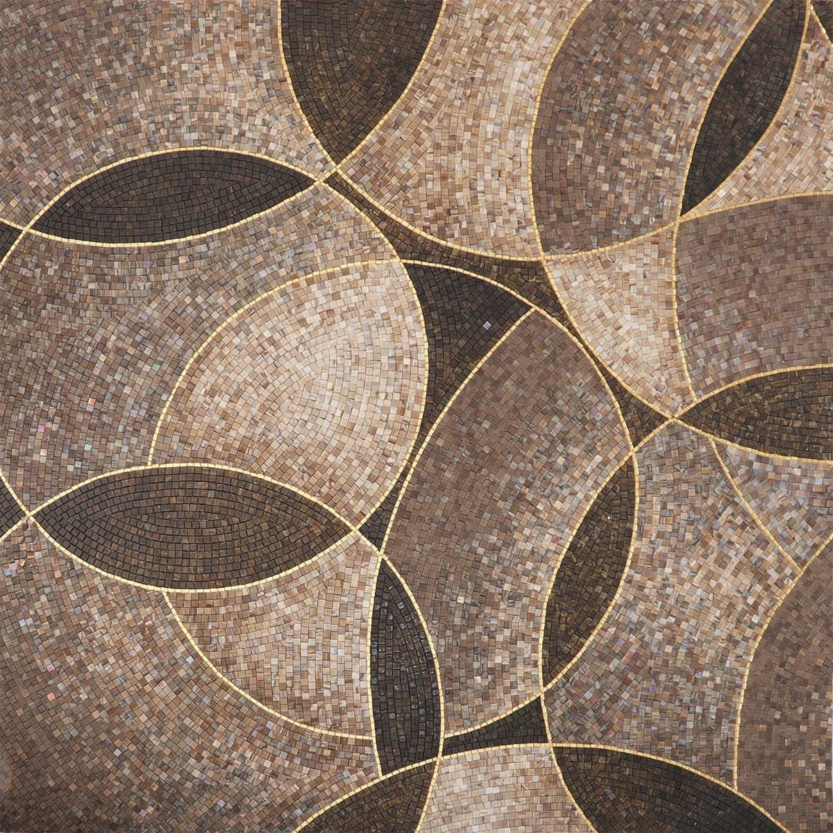 Modern art glass mosaic wall panel with abstract brown and gold design