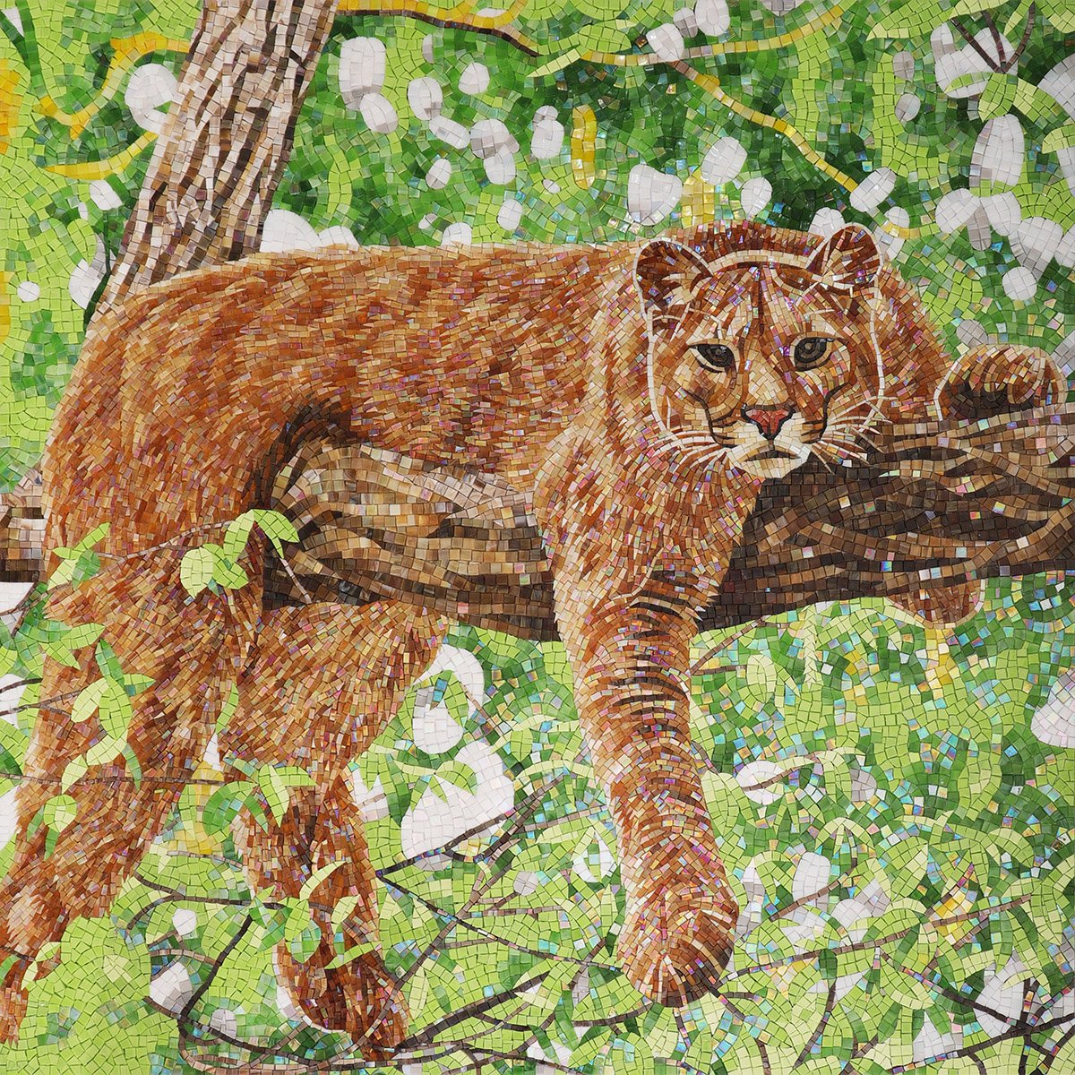 Handmade Cougar Mosaic Mural – Artisan Wildlife Wall Art for Home Décor-Woos Tiles