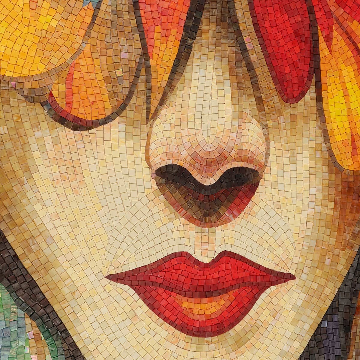 Abstract Woman with Butterfly Mosaic Mural – Handmade Glass Tile Wall Art for Modern Interiors-Woos Tiles