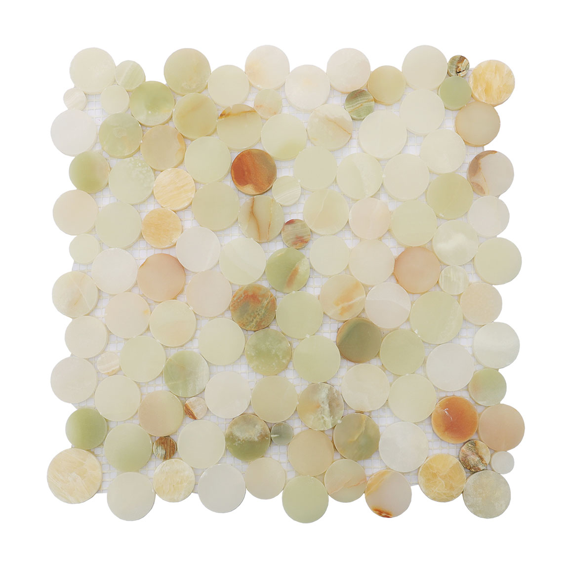 Full sheet of multi color natural onyx penny round mosaic tile