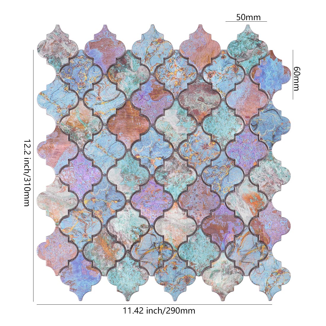 Multicolor patina lantern aluminum mosaic tile sheet dimensions