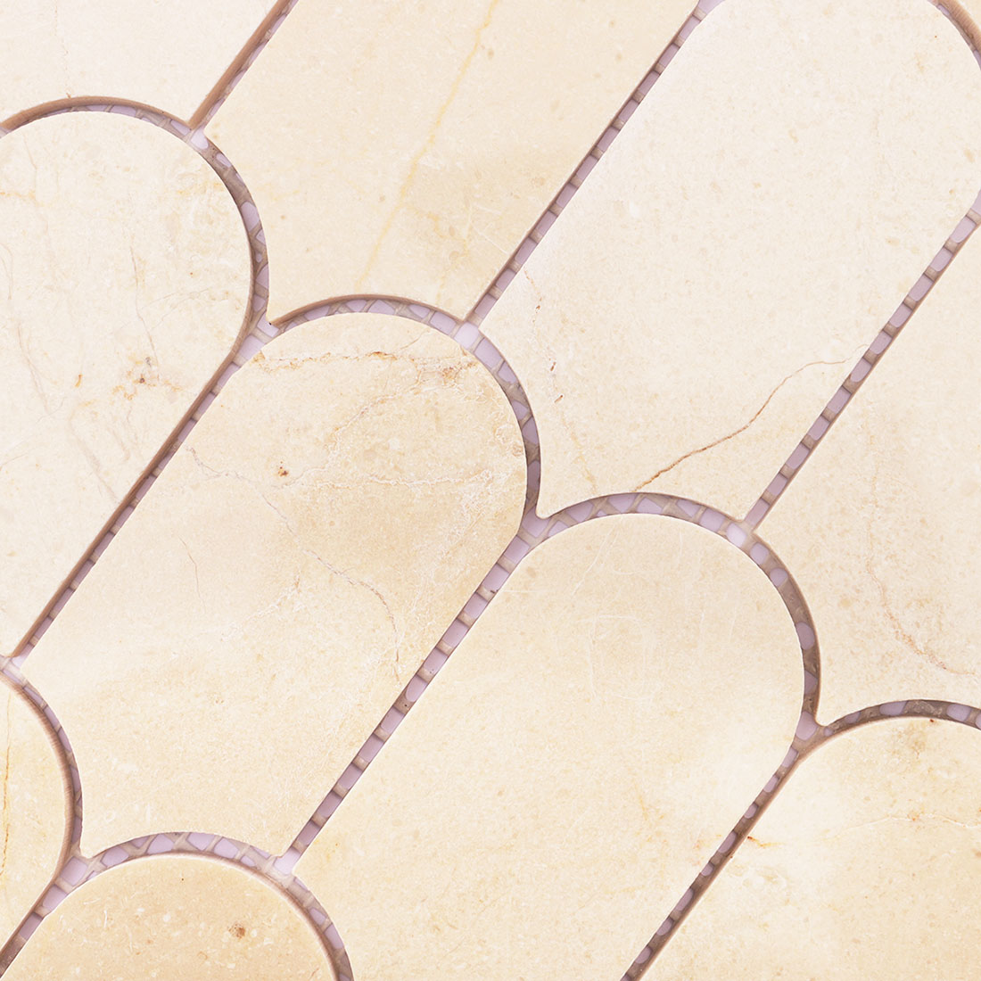 Natural surface texture of cream beige marble fish scale tiles