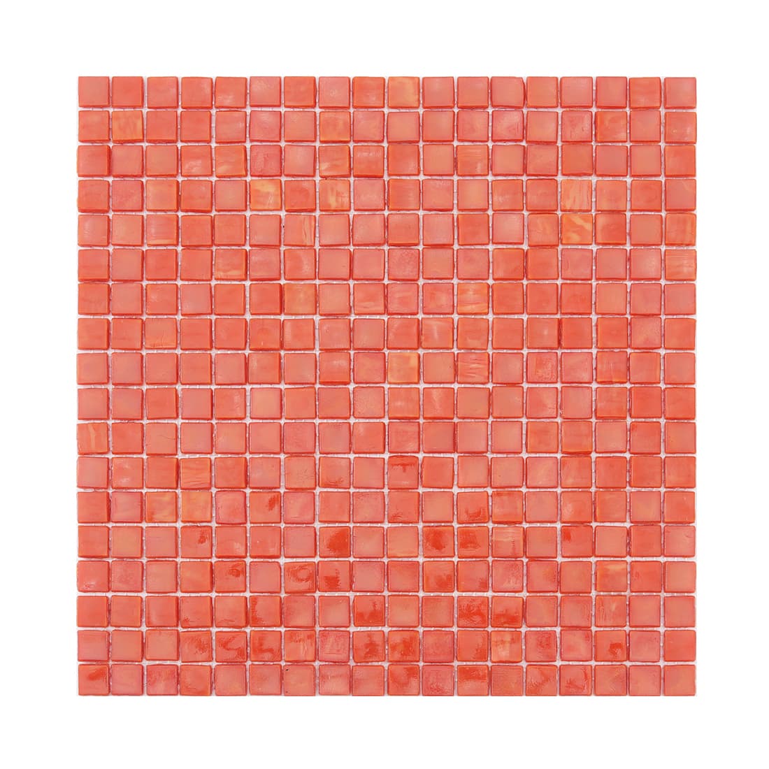 Full sheet of orange 15mm square glass mosaic tile