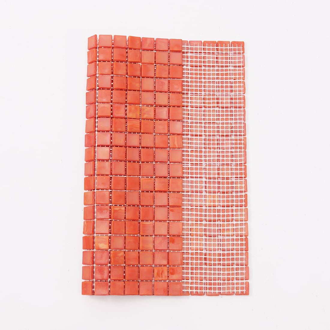 Orange 15mm square glass mosaic tile with mesh backing