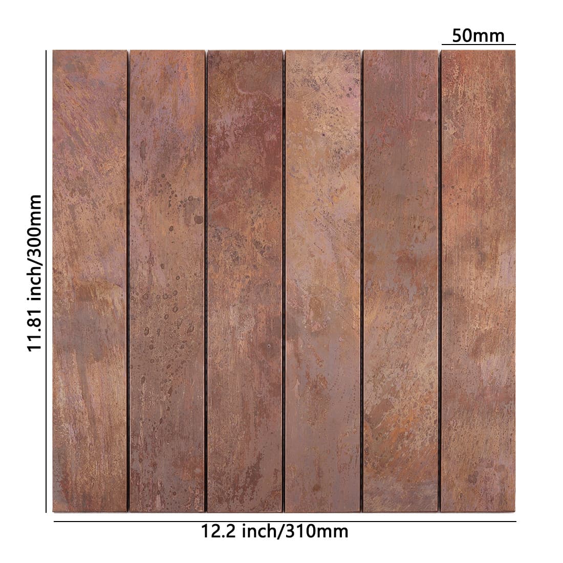 Oxidized copper rectangular metal tile sheet with 50mm wide long strips