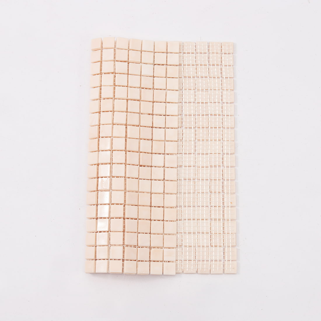 Pale blush square glass mosaic tile with mesh backing view