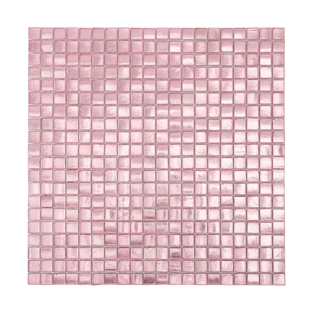 Full sheet of pale pink foil-backed square glass mosaic