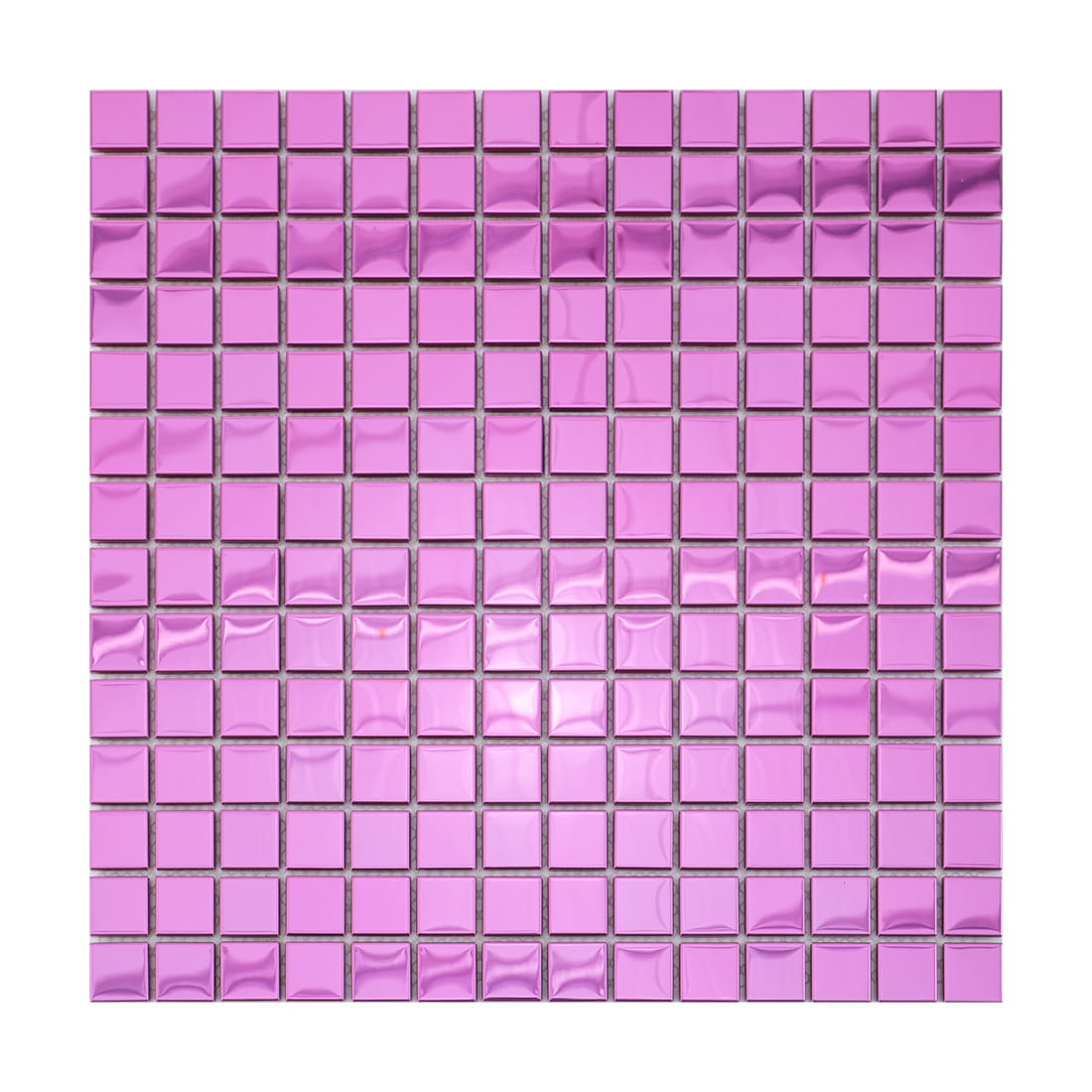 Glossy pink square stainless steel mosaic sheet with neat grid layout