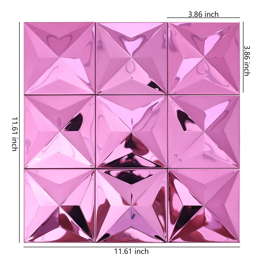 Pink mirror 3D square stainless steel mosaic tile sheet with size details