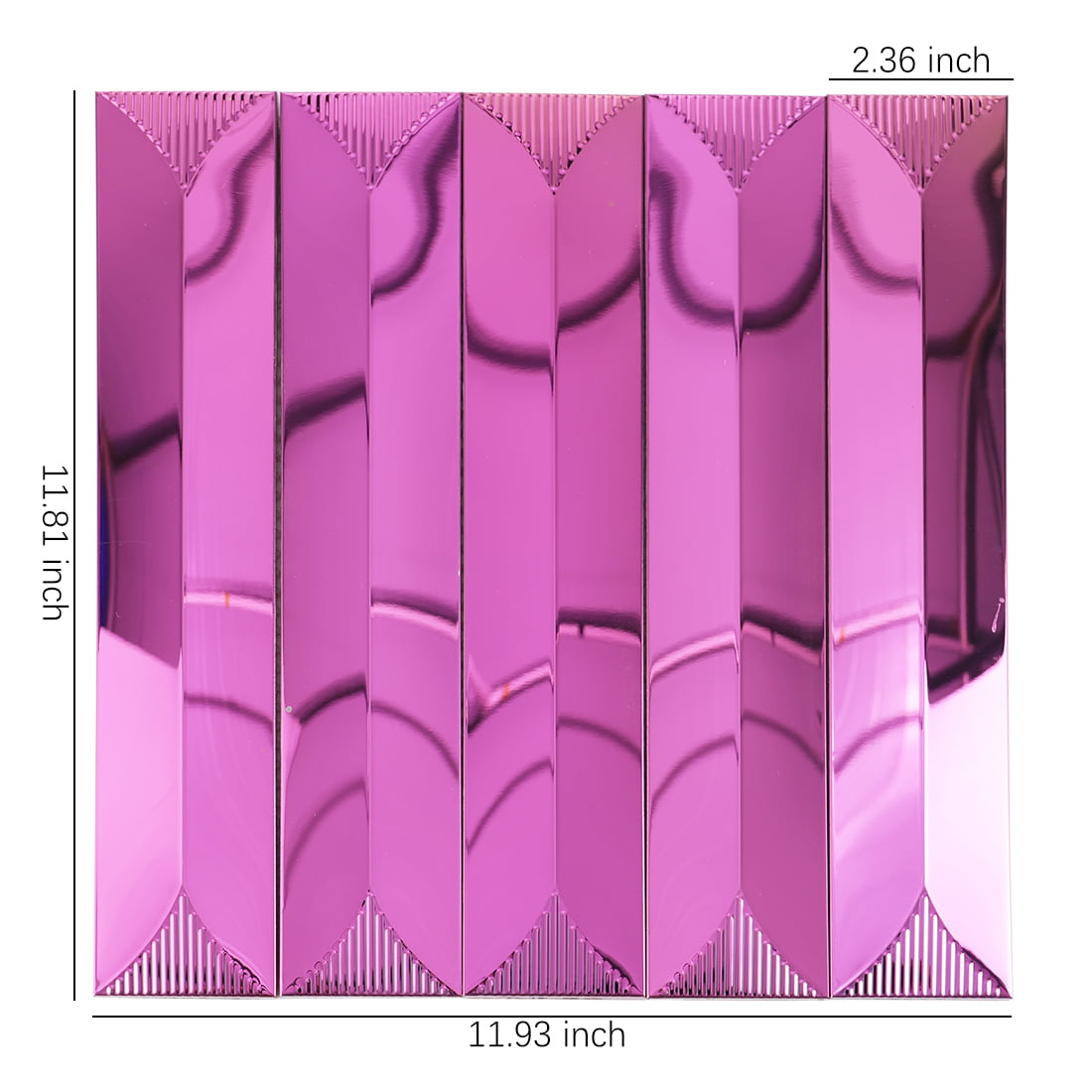 Full sheet of pink mirror long strip metal mosaic tile