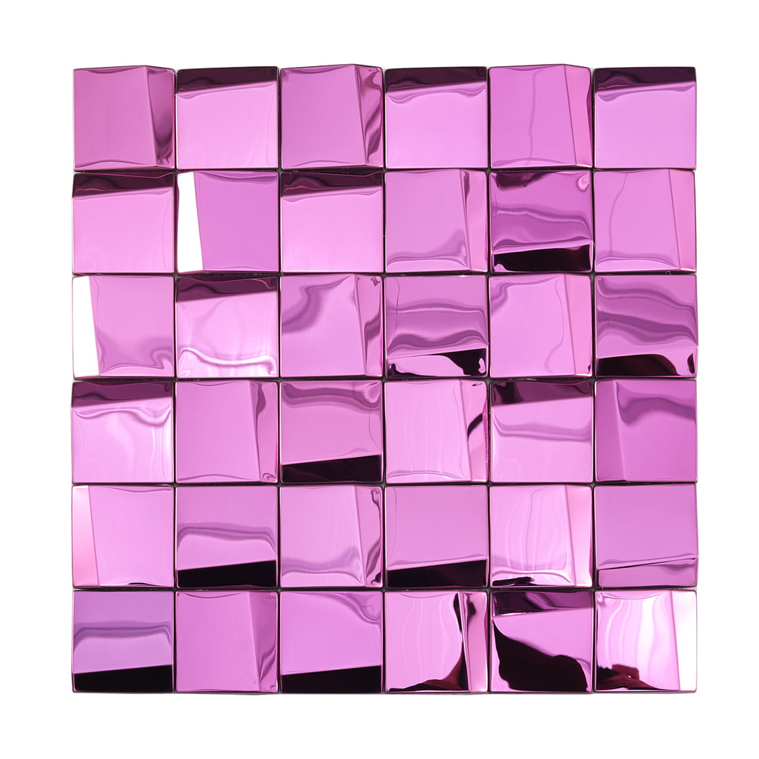Full sheet of pink mirror square metal mosaic tiles
