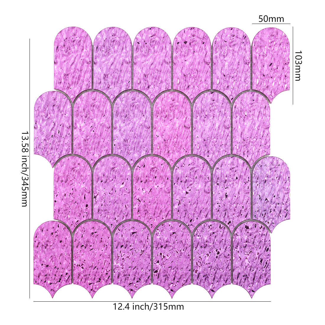 Pink purple fan metal mosaic tile sheet dimensions