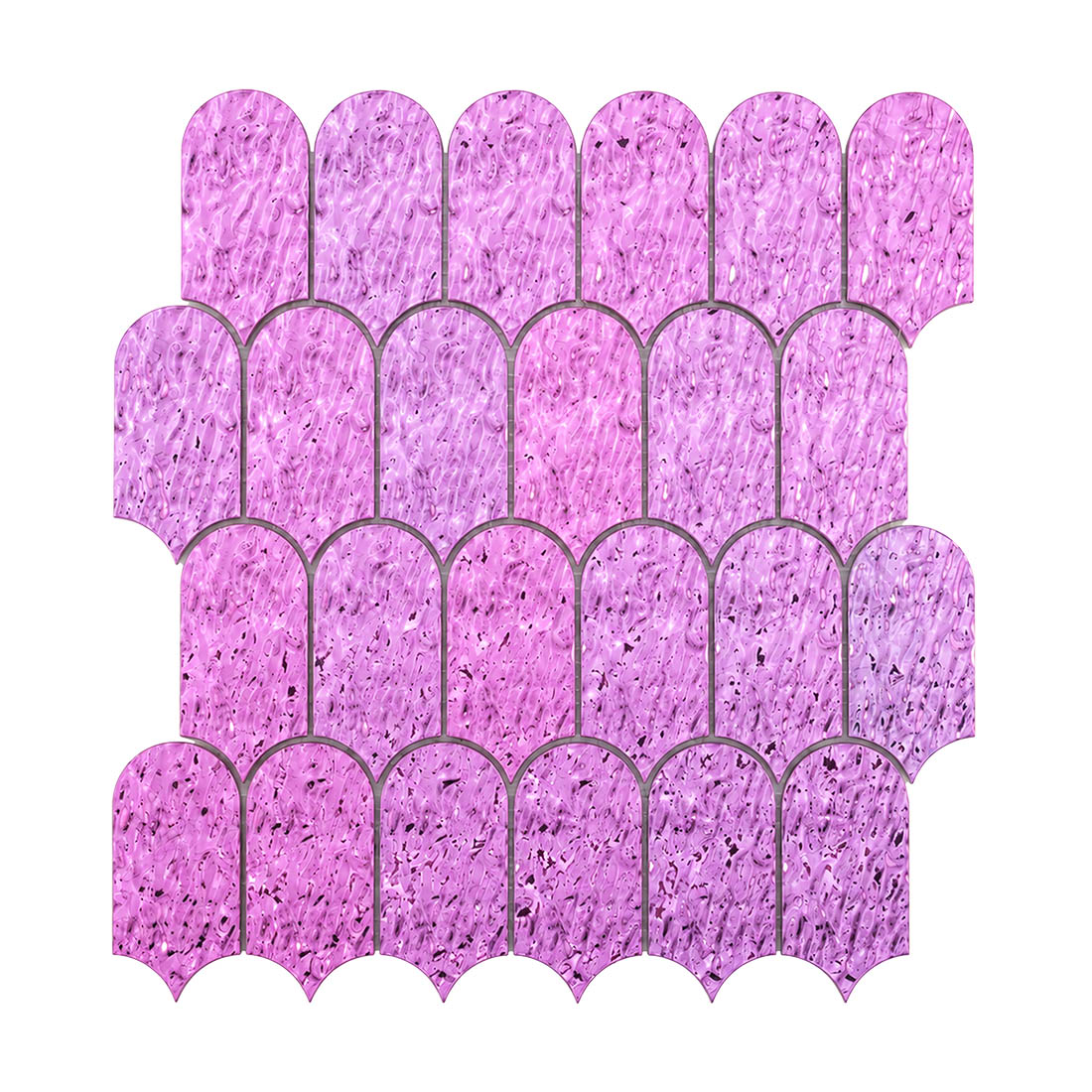 Full sheet front view of pink purple fan stainless steel wall mosaic tile