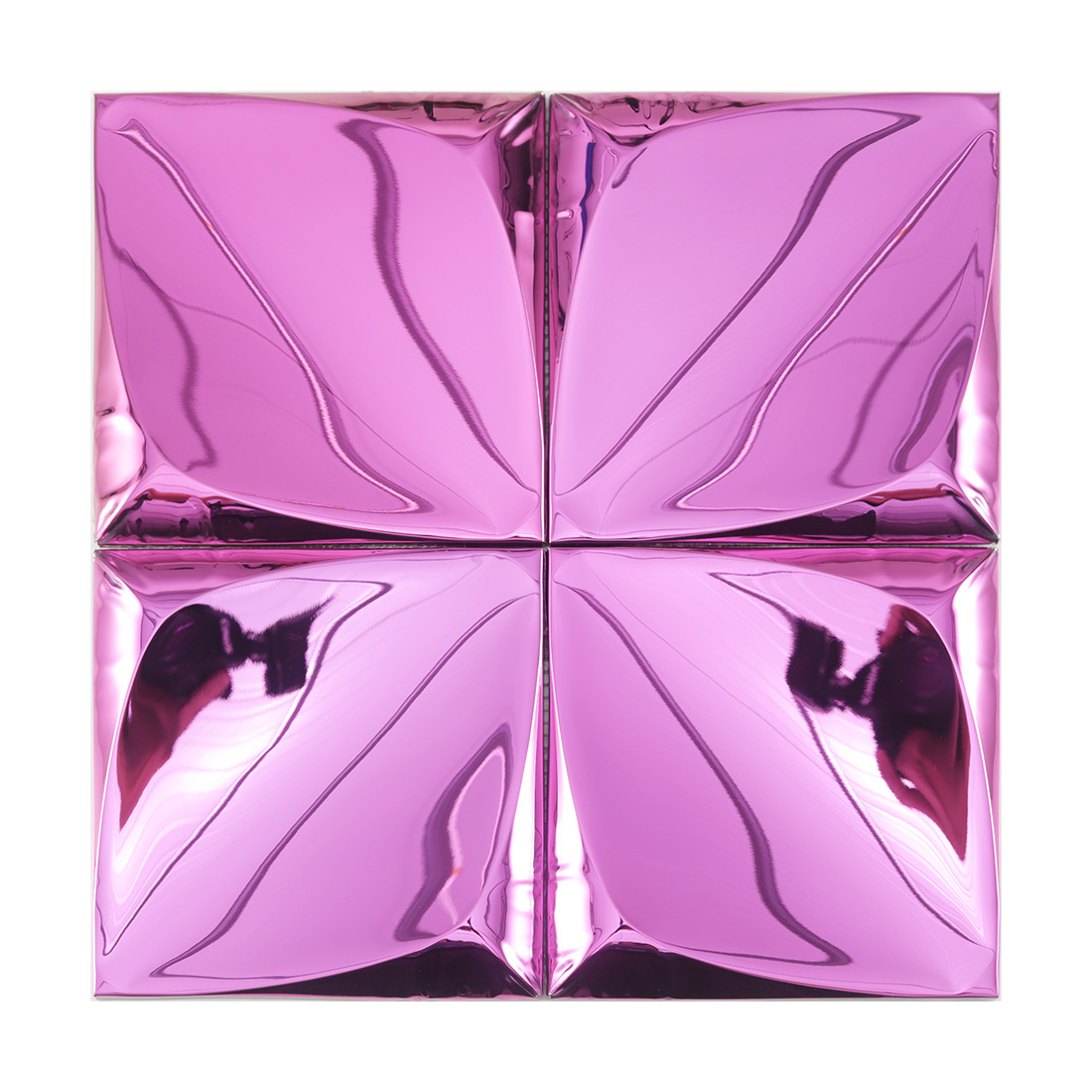 Full sheet of pink raised square metal tiles with glossy mirror finish