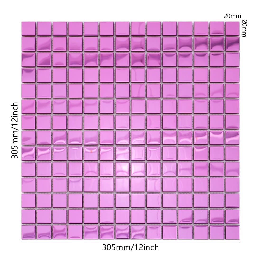 Pink square stainless steel mosaic sheet with 20mm chips and glossy finish
