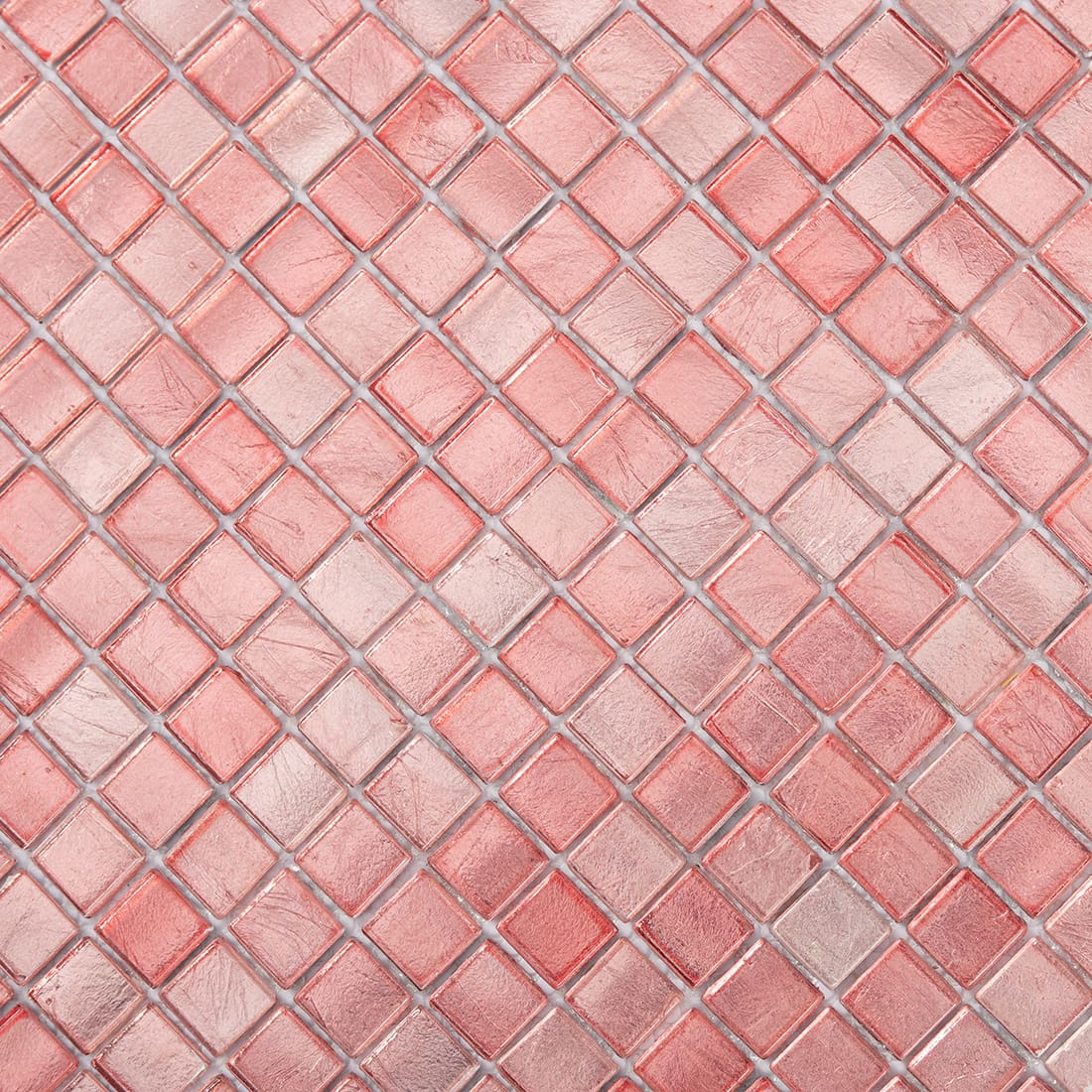 Close-up of pink square glass mosaic tile surface