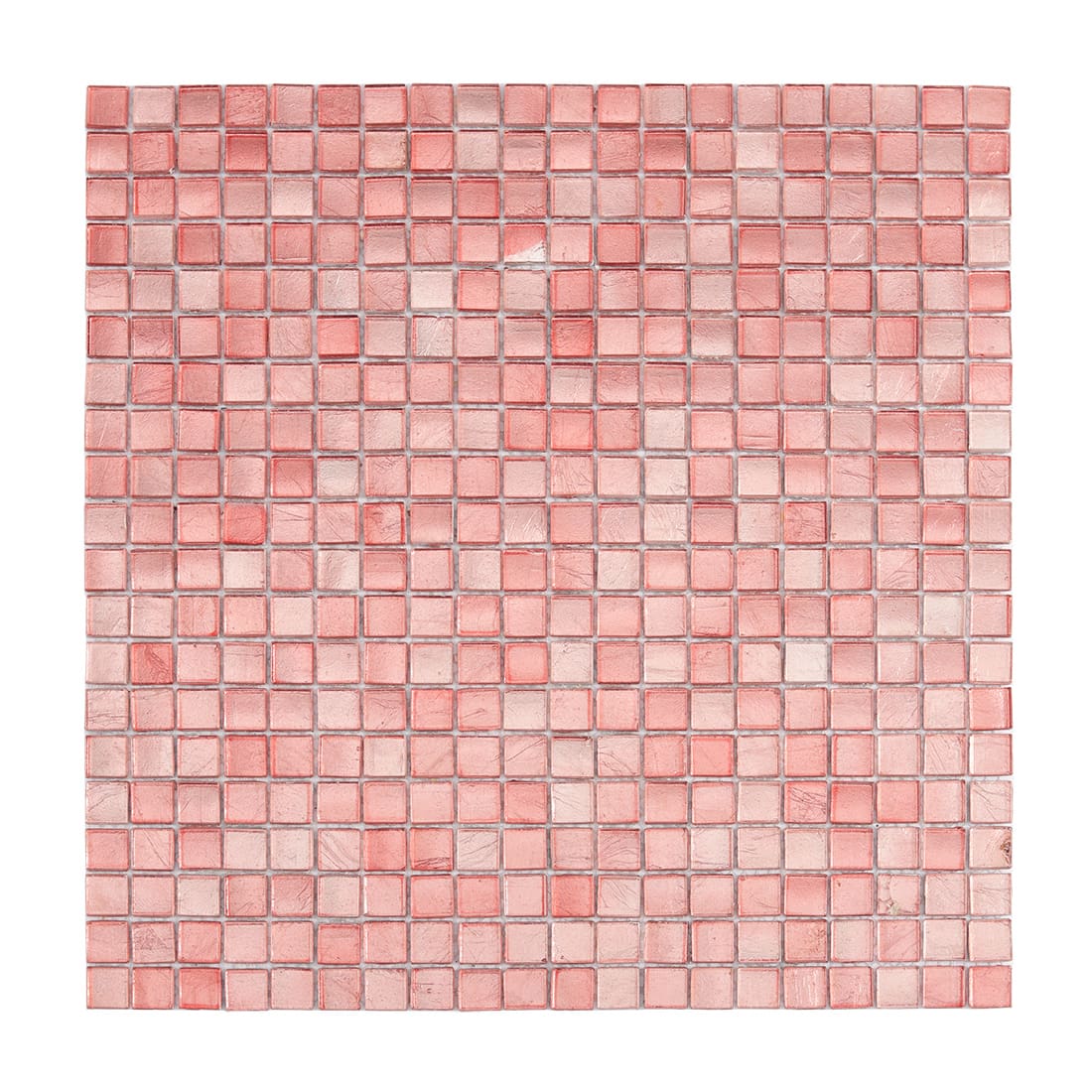 Full sheet of pink square glass mosaic tile