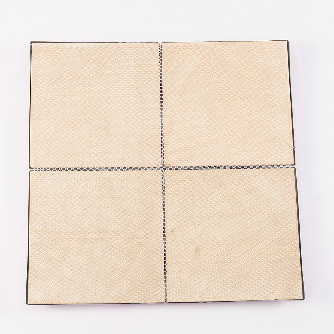 Pink square metal tile sheet showing plain mesh mounted back