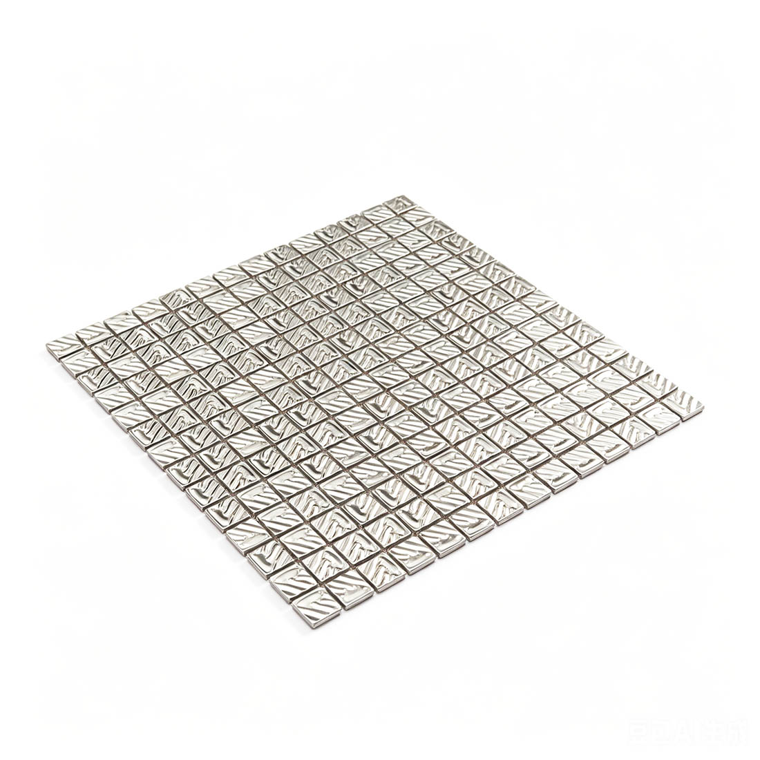 Polished chrome ripple square mosaic sheet with raised water wave texture
