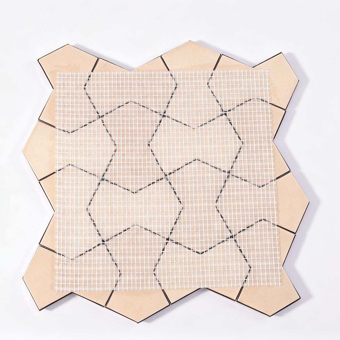 Back view of purple star metal mosaic tile sheet with mesh backing