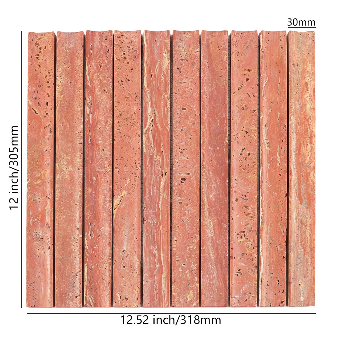 Dimensions of red travertine fluted stacked tile.