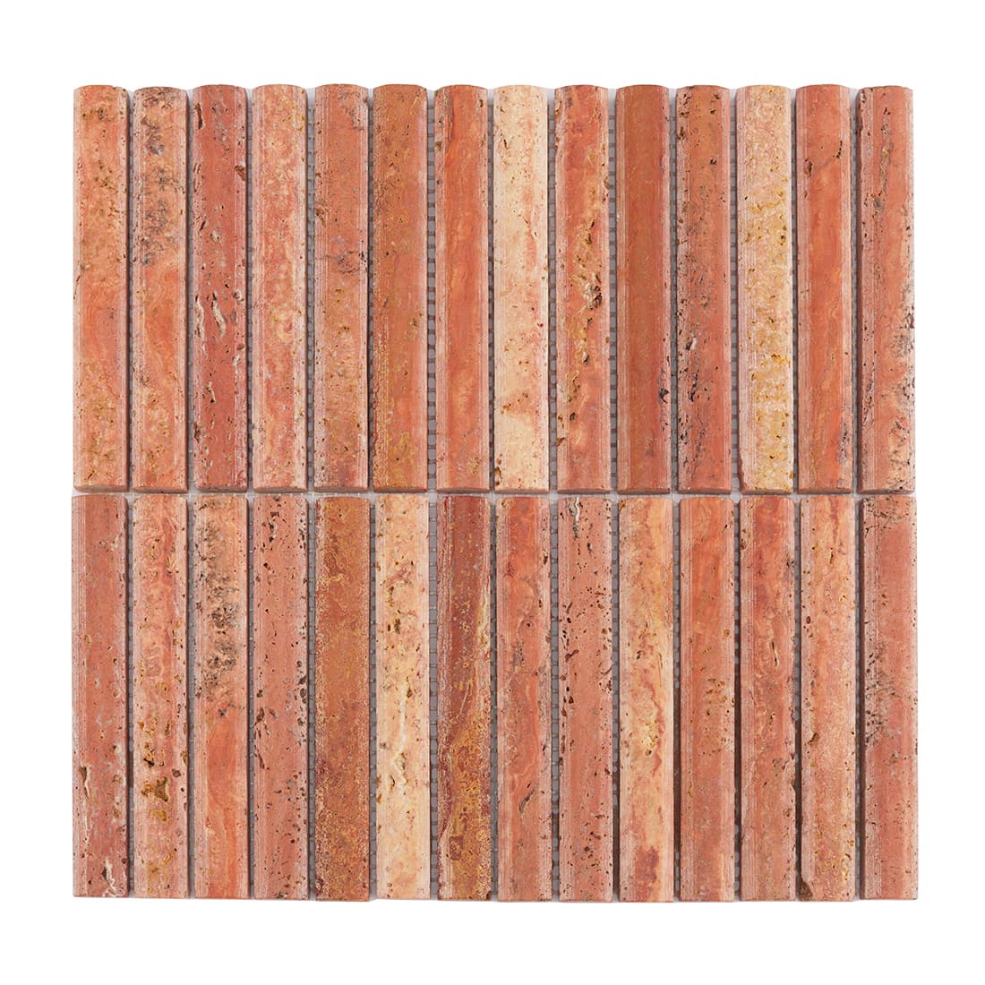 Full sheet of red travertine rounded finger mosaic tile