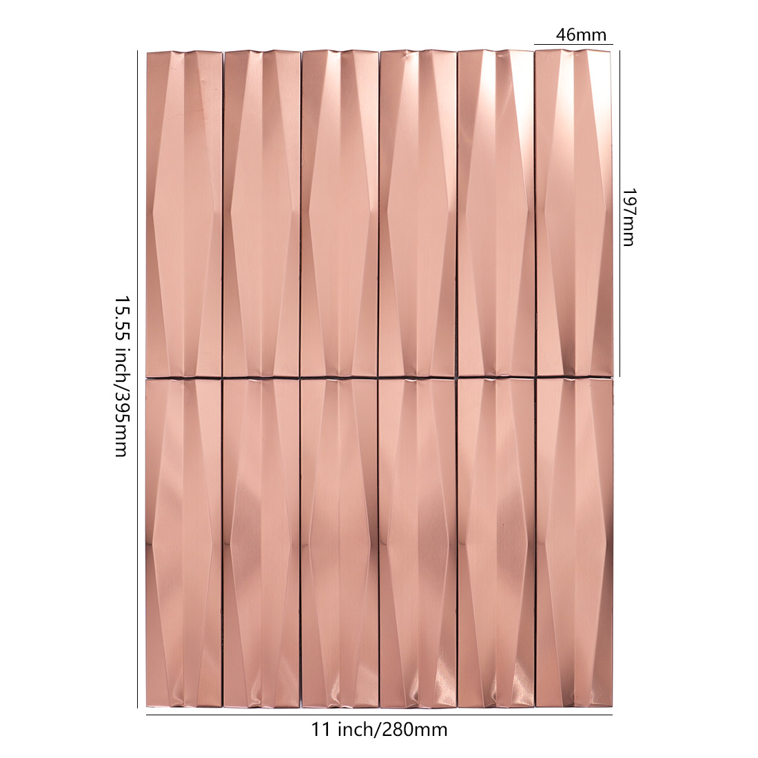 Rose gold 3D linear stainless steel mosaic tile sheet with 46mm by 197mm pieces