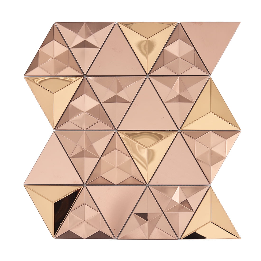 Rose gold 3D triangle metal mosaic tile with gold accent pieces