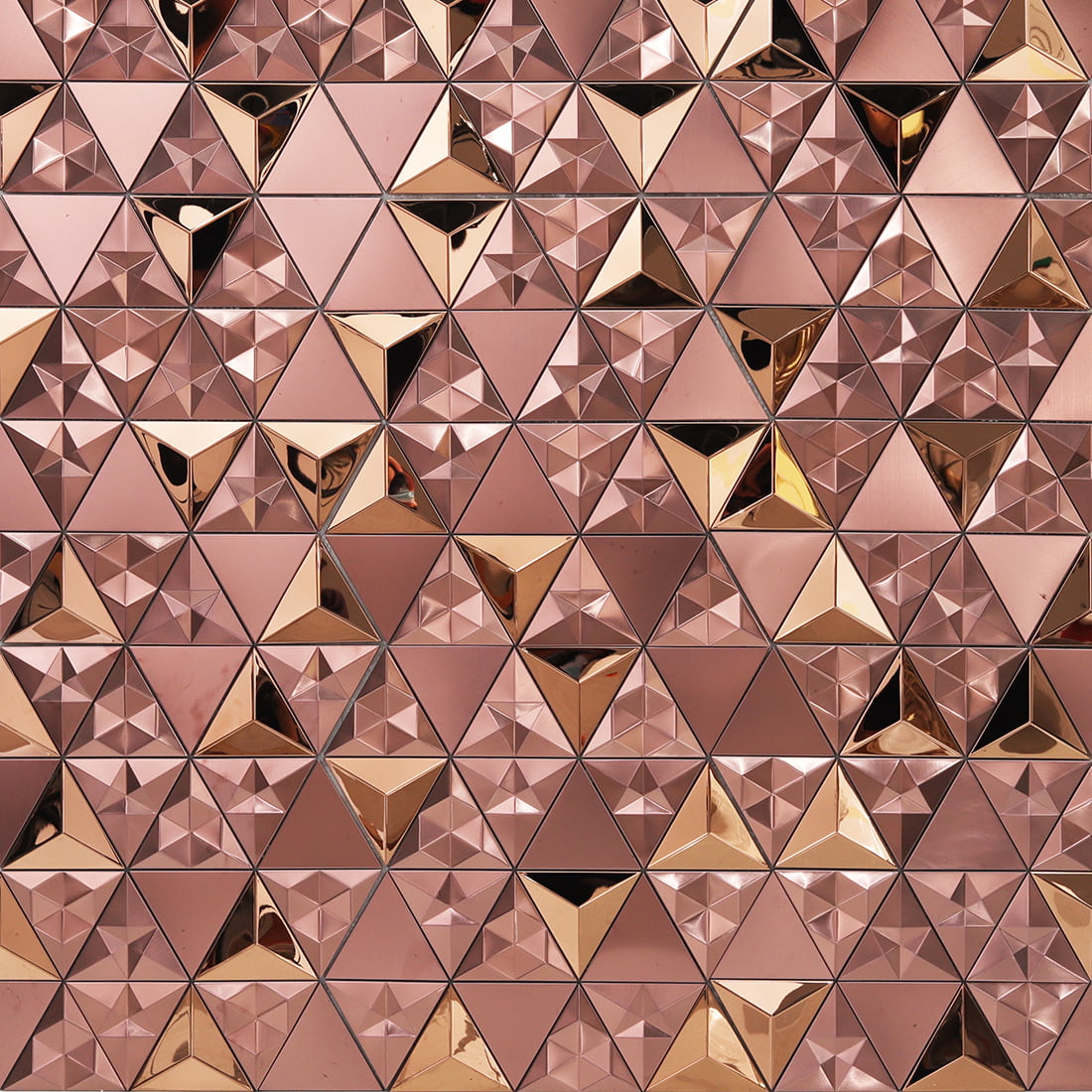 Rose gold 3D triangle metal mosaic wall with luxury reflective finish