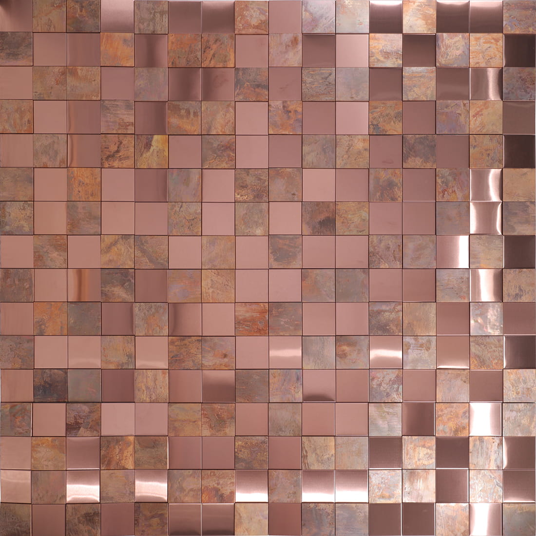 Rose Gold Stainless Steel and Antique Copper Metal Wall Mosaic Tile 