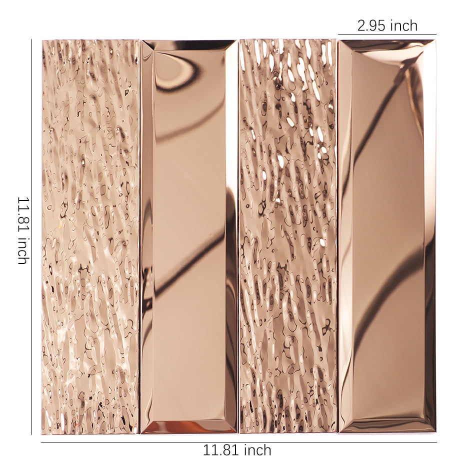 Rose gold beveled and textured metal mosaic tile sheet