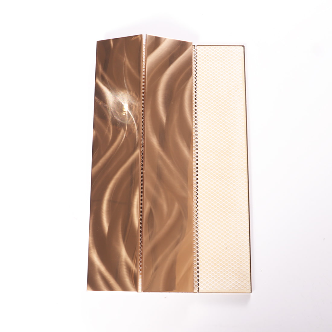 Back mesh view of rose gold brushed metal mosaic tile sample