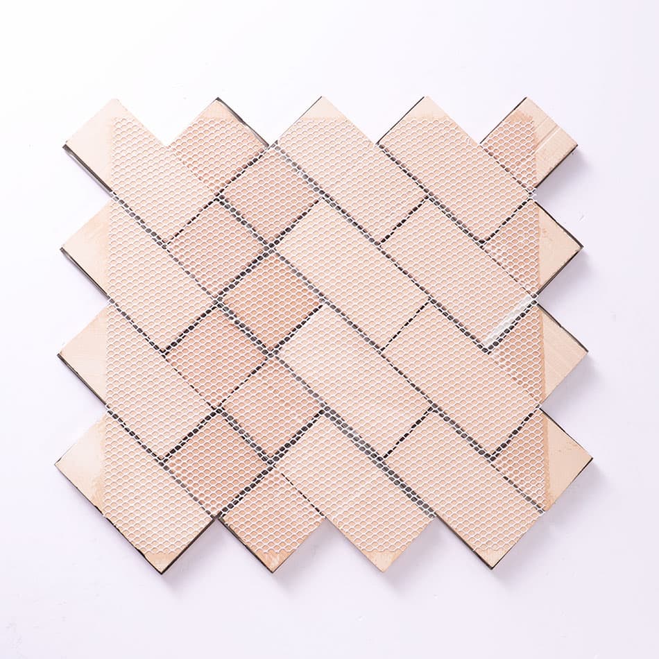 Back view of rose gold chevron stainless steel mosaic tile sheet