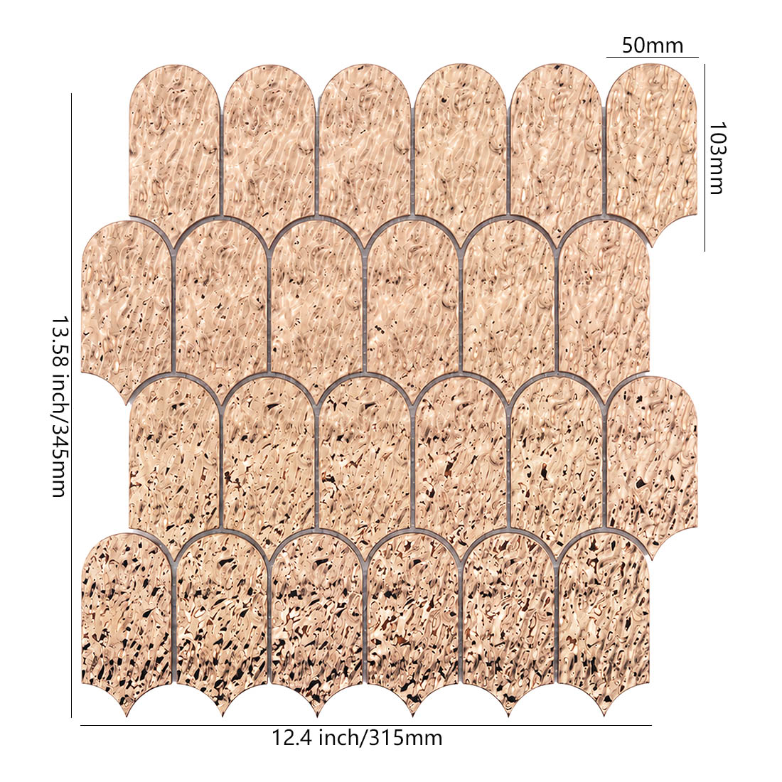 Rose gold fan metal wall mosaic tile sheet dimensions