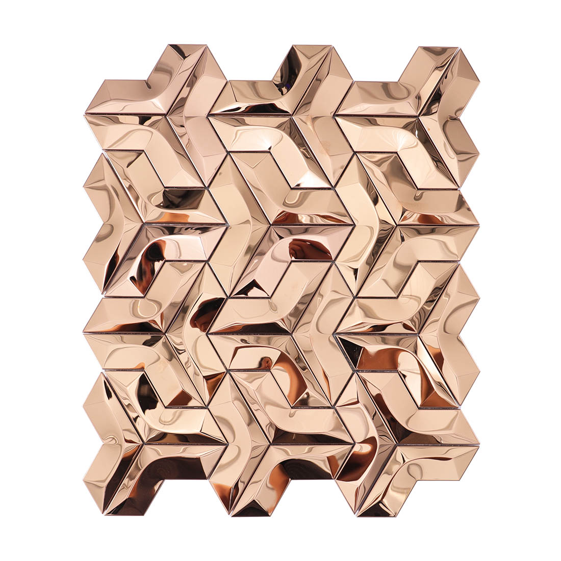Rose gold geometric 3D textured metallic mosaic wall tile sheet
