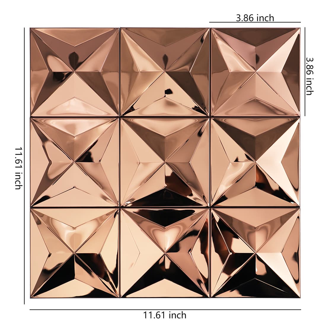 Rose gold mirror 3D square stainless steel mosaic tile sheet with size details