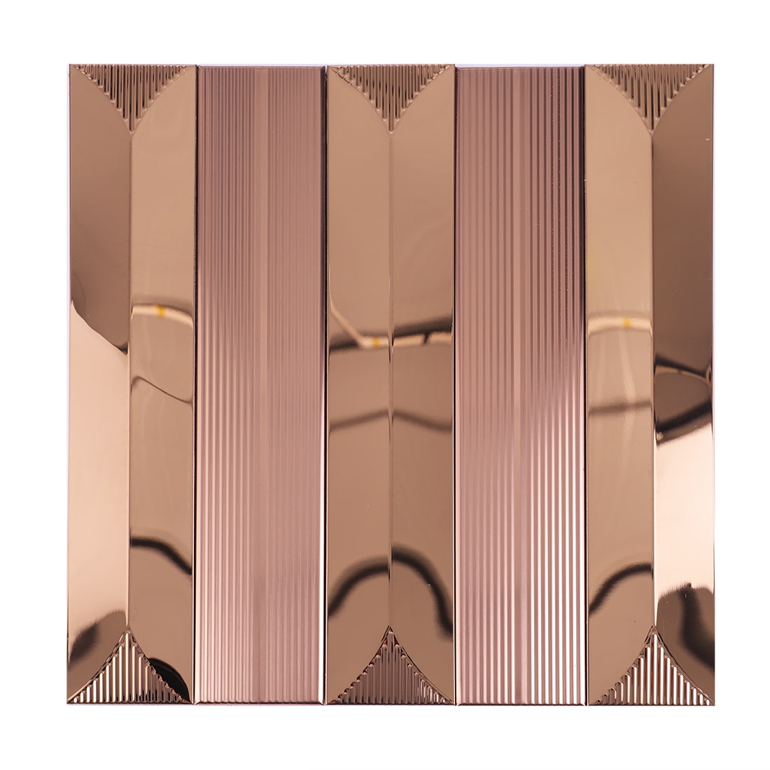 Full sheet of rose gold mirror and fluted metal mosaic tile