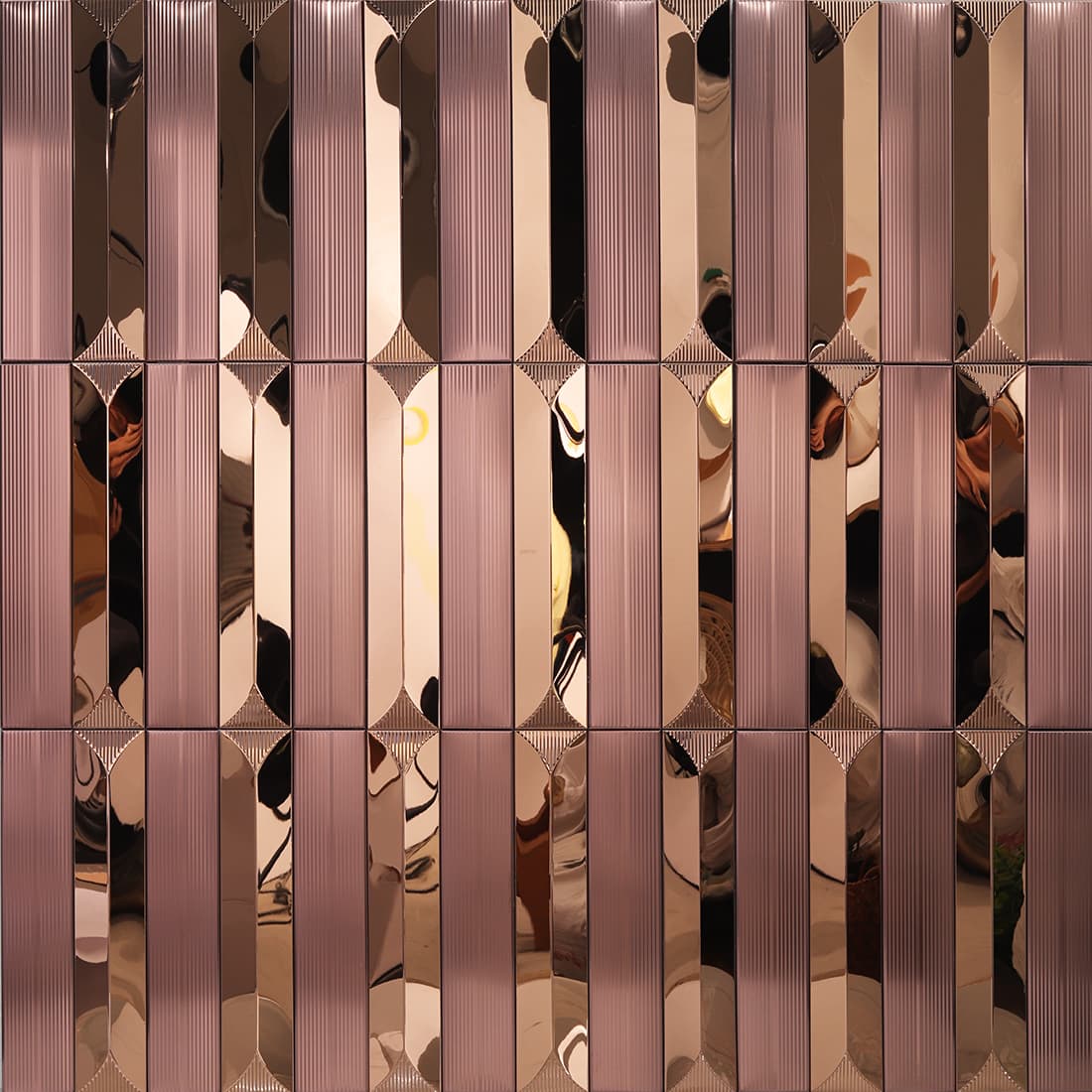 Rose gold mirror and fluted metal mosaic wall display