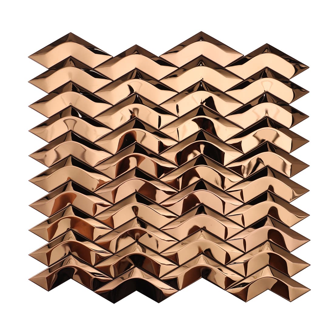 Full sheet of rose gold mirror chevron metal mosaic tile