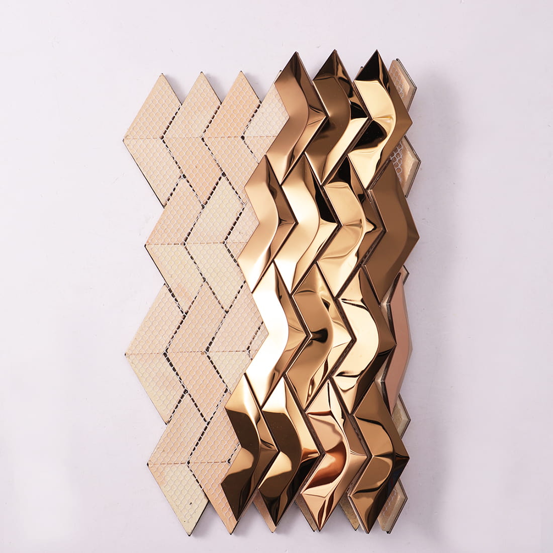 Rose gold mirror chevron metal mosaic tile with mesh backing