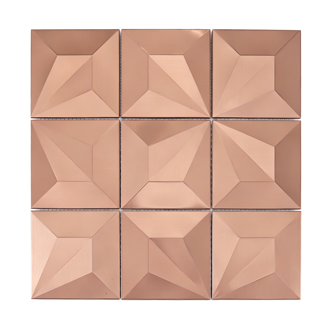 Rose gold pyramid square stainless steel mosaic in a full sheet layout
