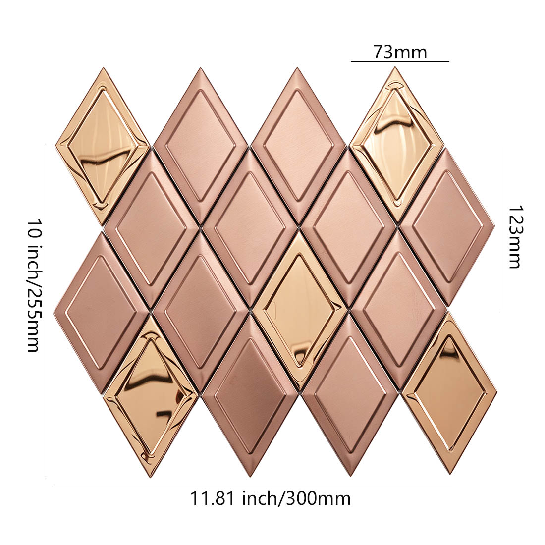 Rose gold rhombus stainless steel mosaic tile with sheet dimensions