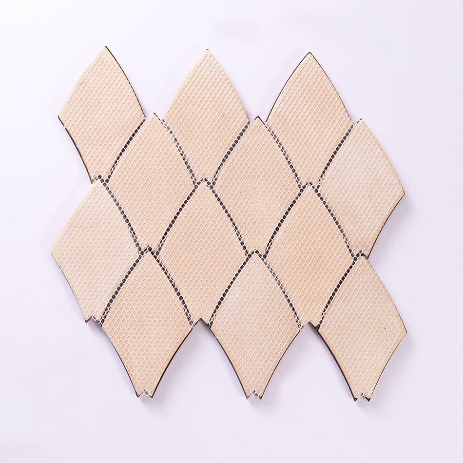 Back mesh of rose gold and rustic copper curved diamond metal mosaic tile