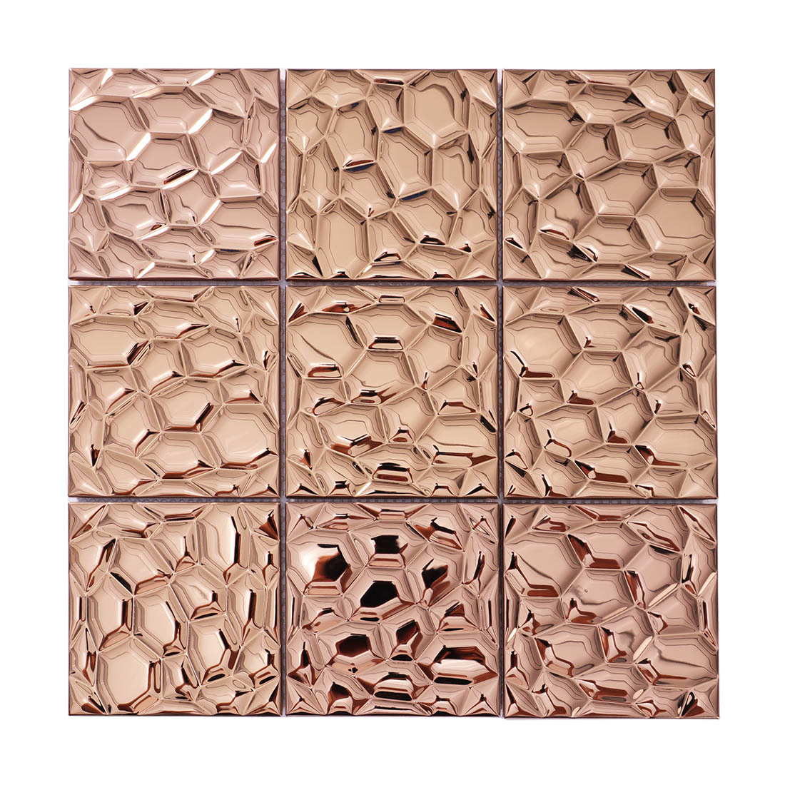 Rose gold square 3D textured metallic mosaic wall tile sheet