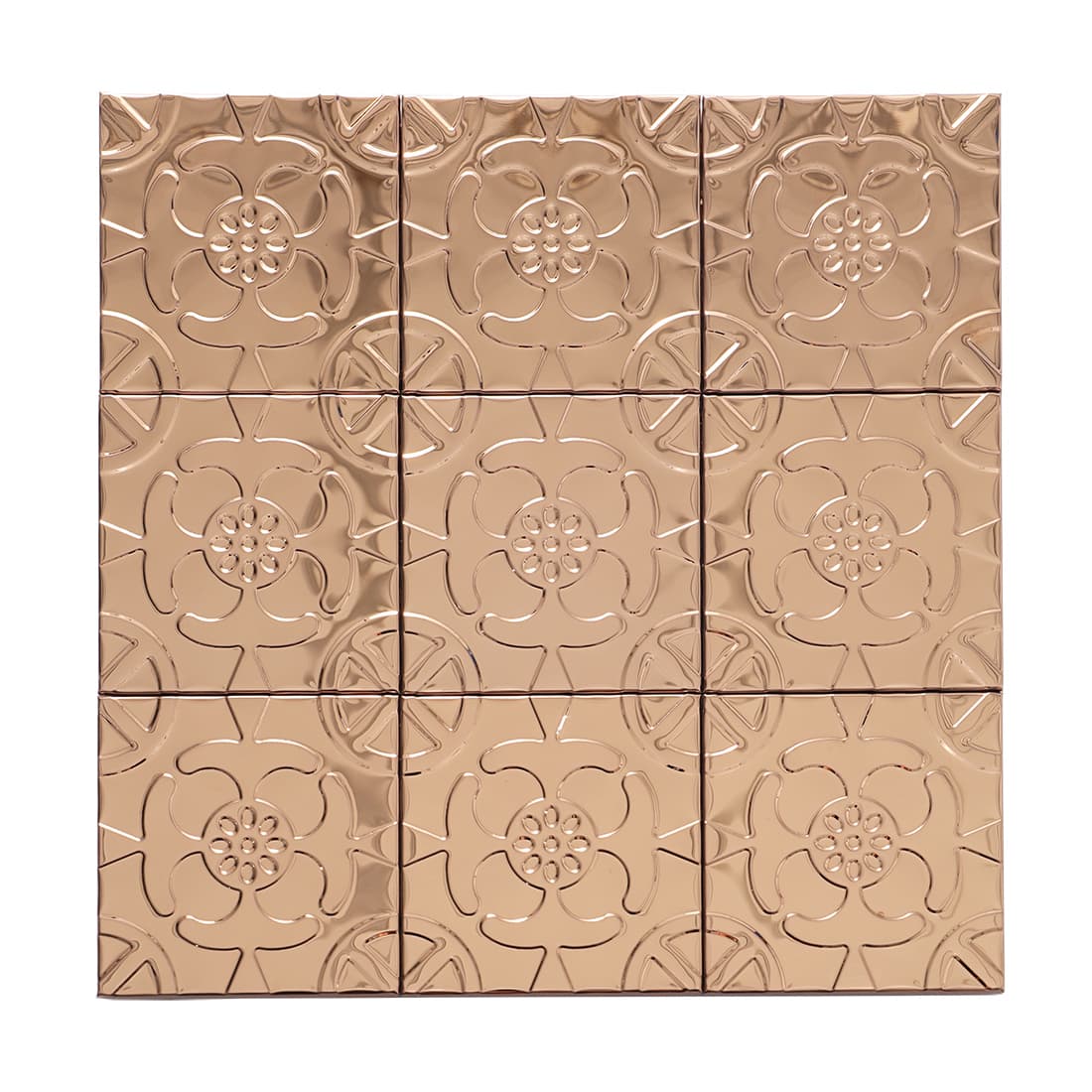 Full sheet of rose gold stainless steel floral embossed square mosaic tiles