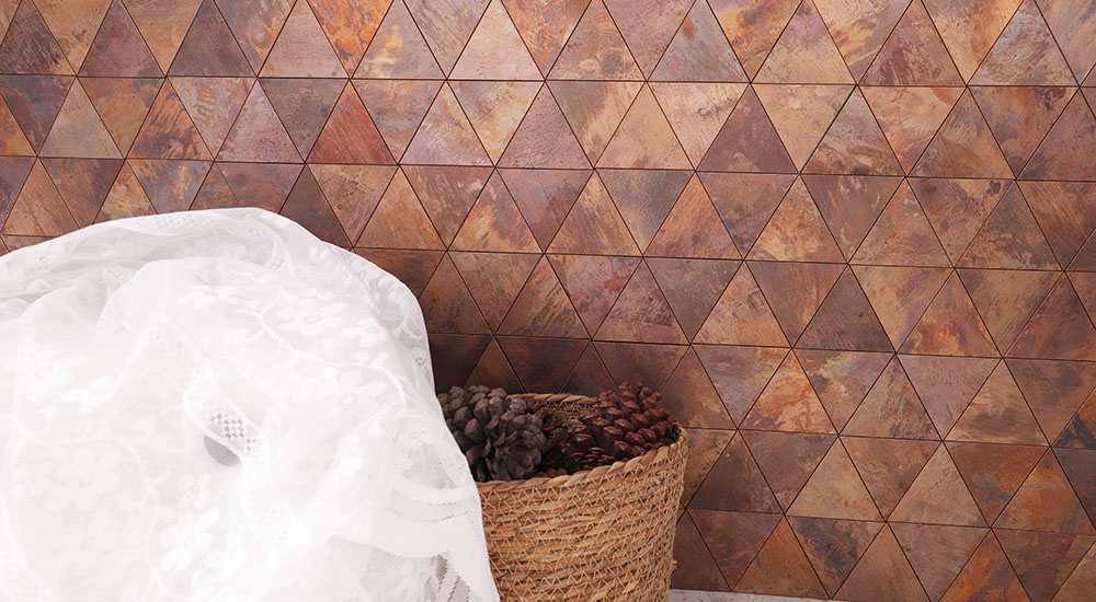 {"default":"Copper triangle mosaic seamless tiles wall with rustic metallic finish"}
