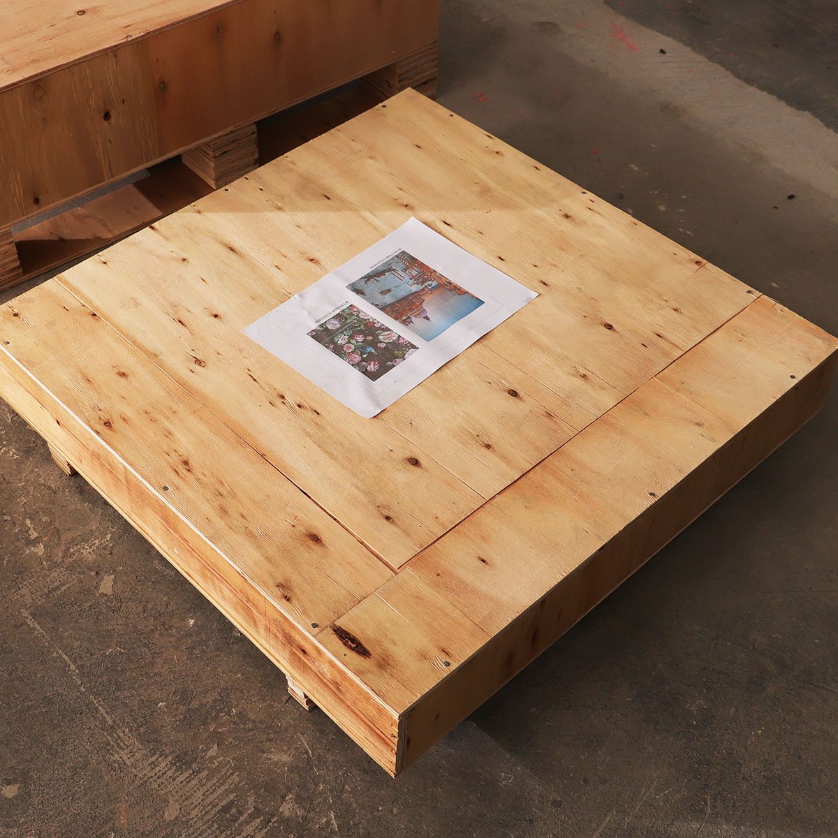 Sturdy wooden crate packaging for large handmade mosaic wall art