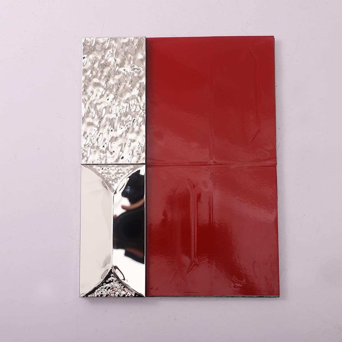 Side by side comparison of a silver metal tile 